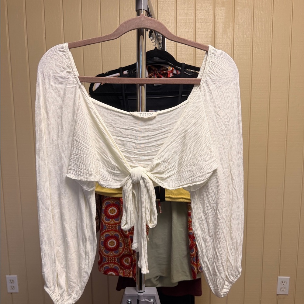Audrey 3+1 Cream Tie-Front Blouse
